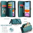 Wallet Case Compatible with iPhone 11 RFID Blocking 7-Card Holder Soft PU Leather Magnetic Snap Shoulder Strap Zipper Pocket Phone Case Fit for iPhone 11 for Women 6.1" - Blue Green