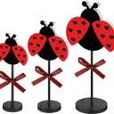 Maitys 3 Pcs Summer Ocean Tabletop Decor Standing Sea Turtle Lemon Ladybug Easter Bunny Block Wooden Table Centerpiece Sign Coastal Beach Nautical Table Decor for Home Kitchen(Ladybug)