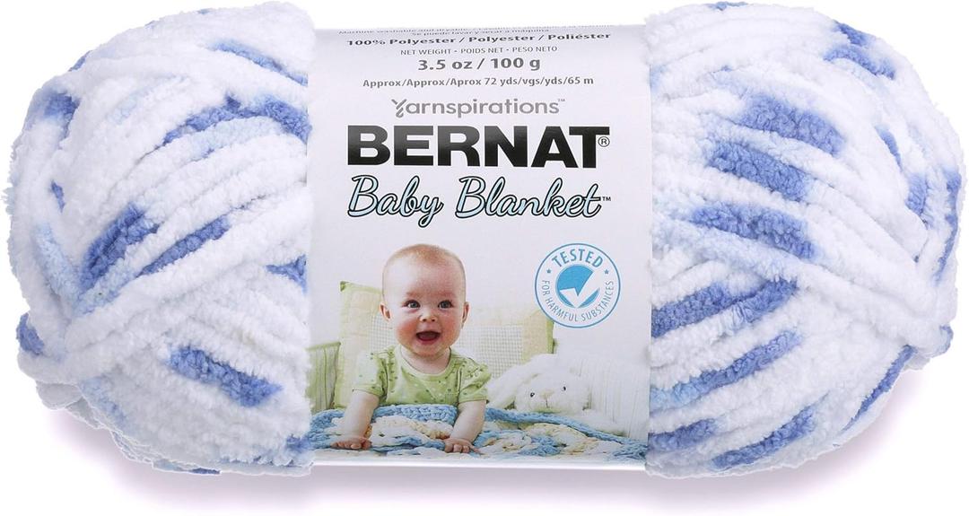 3 x Bernat Baby Blanket Yarn, 3.5 oz, Gauge 6 Super Bulky, Little Denim Print