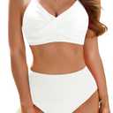 Aqua Eve Women's High Waisted Bikini Set Two Piece Tummy Control Swimsuits High Cut Bathing Suits 2025 (White), S