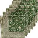 Handblock Print Patterned Cotton Cloth Napkins Set of 6, Washable, Reusable Napkins for Cocktail Parties, Home, Restaurant, Hotel, Event & Everyday Lunch, Dinner, 18" x 18" (Pine Green Floral)
