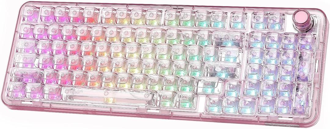 YUNZII X98 QMK/VIA Wireless Mechanical Gaming Keyboard with Knob,Tri-Mode BT5.0/USB-C/2.4GHz Hot Swappable Keyboard,Pre-lubed Switches Gasket Mount RGB Backlit for Wins/Mac (Pink, Crystal Switch)