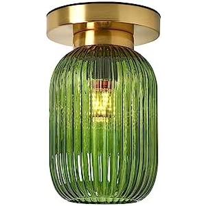 Qepeety Flush Mount Ceiling Light Glass Gold Chandelier Hallway Lighting Fixture Green Glass Lampshade Farmhouse Lighting Vintage Ceiling Lamp for Living Room Porch Bedroom