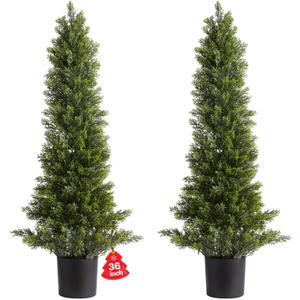 VEVOR Artificial Cedar Topiary Trees, 36 inch 2 Set Faux Pine Shrubs Plants, Fake Silk Tree Look Real, Easy Assembly for Decor Front Porch Outdoor Patio Garden Balcony Backyard Indoor Office 3FT