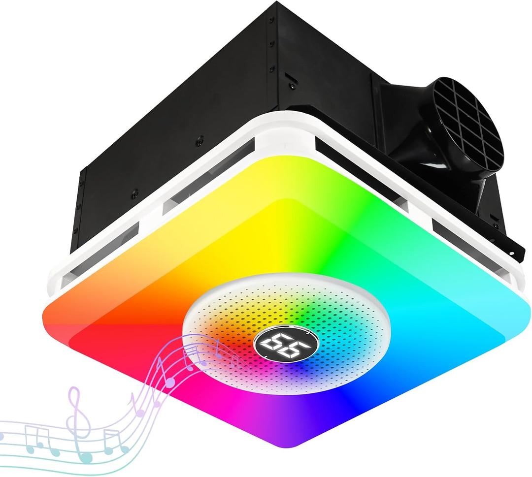 Bathroom Exhaust Fan with Bluetooth Speaker and LED Light, 230 CFM Quiet Vent Fan, 7-Color RGB Lighting & 3CCT Lighting, App and Remote Control, Smart Bathroom Exhaust Fan, Easy Install