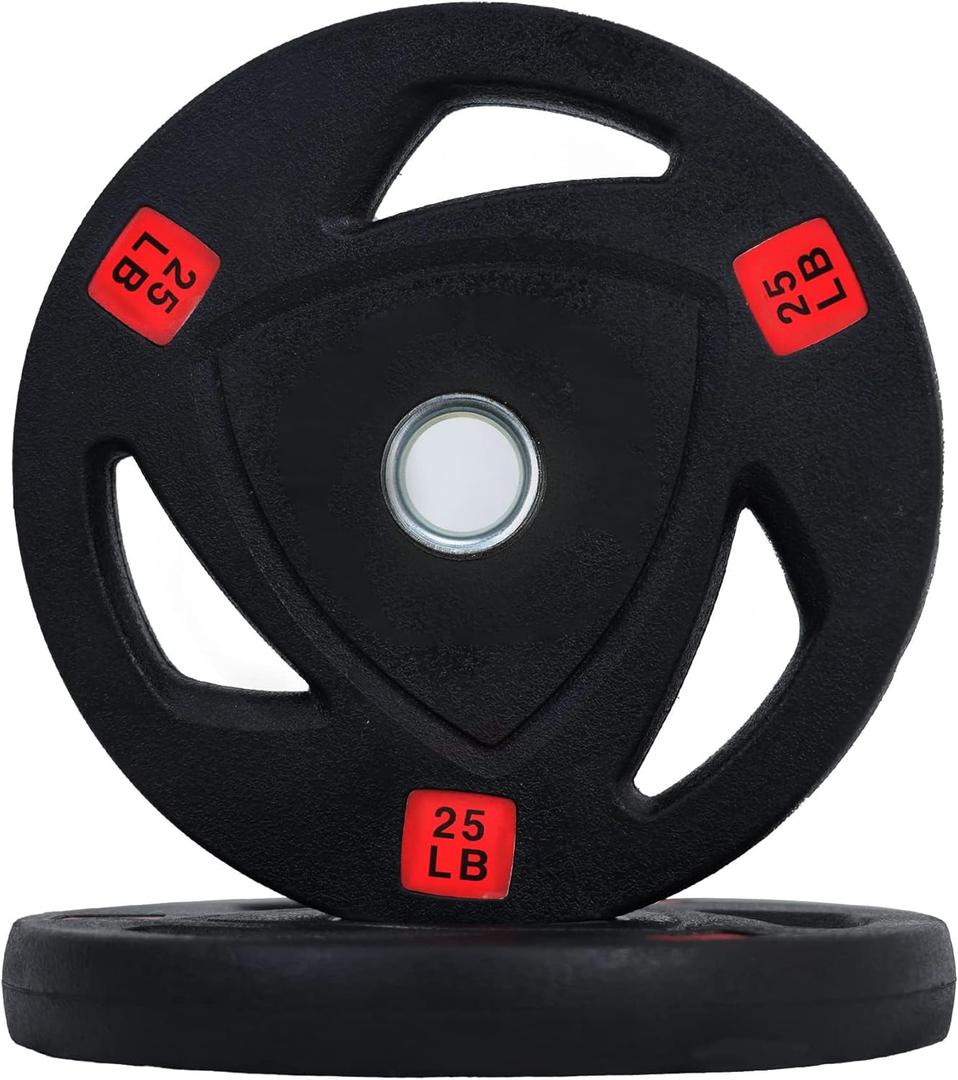 Olympic Cast Iron 2-Inch Weight Plate for Strength Training & Weightlifting, Rubber Coate Style, Multiple Weights
