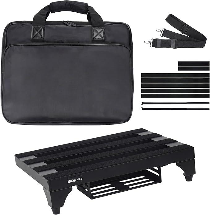 Aluminum Alloy Guitar Pedal Board 13.8" x 11" Pedalboard with Power Supply Bracket, Includes Carry Bag & Mounting Tapes (Black, GKA-14BK)