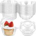 TOFLEN 100ct Disposable Clear Plastic Packaging Box with Cover - Plastic Hinged Food Container for Desserts To-Go, Fruit, Bread, Party Favor Cake - Cupcake Boxes Individual