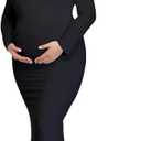 YnimioAOX Maternity Photoshoot Dress Long Sleeve Elegant Maxi Photography Dress Slim Stretchy Gowns (Black, XL)