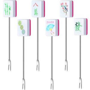 6 Pcs Mahjong Gifts Cocktail Picks for Drinks Mahjong Themed Cocktail Toothpicks Stainless Steel Stirrers Food Serving Toothpicks Garnish Sticks for Appetizers Beverage 3.25"(Artistic Style)