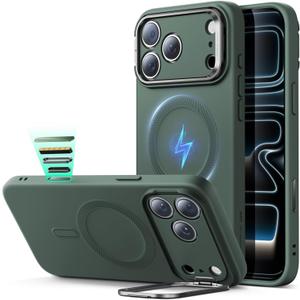 ESR Silicone Case for iPhone 17 Pro Max, Built-in Camera Stash Stand Compatible with MagSafe, Military-Grade Drop Protection Magnetic Phone Case for iPhone 17 Pro Max, Cloud Series, Olive Green