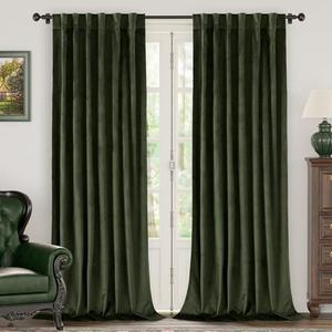 BGment Olive Green Velvet Curtains 84 Inches for Living Room, Thermal Insulated Blackout Curtains Room Darkening Drapes with Back Tab and Rod Pocket for French Door, Set of 2 Panels, 52 x 84 Inch