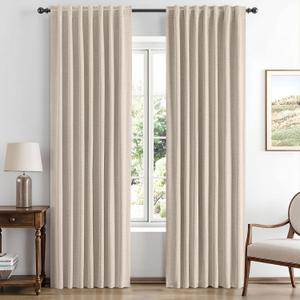 MIULEE 100% Blackout Linen Curtains for Bedroom, Natural Solid Luxury Decor Thermal Insulation Room Darkening Drapes for Living Room Nursery Back Tab Rod Pocket 42 x 90 Inches, 2 Panels