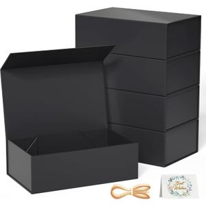 RYDDOY 5 Pack Black Gift Box, 9.5x6x3'' Gift boxes for Presents with Lids Magnetic Closure Rectangle Collapsible for Groomsman Proposal Box, Wedding, Christmas, Halloween, Birthday Gift Packaging