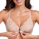 Lemorosy Womens Full Figure Plus Size Non Padded Front Closure Lace Racerback Underwire Everyday Bra (36D, New Beige)