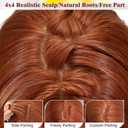 Long Ginger Wig with Bangs for Women,4x4 Realistic Scalp,Free Parting Wig,26 Inch Orange Wavy Layered Wigs Realistic Synthetic Heat Resistant for Daily Party Cosplay Party Use