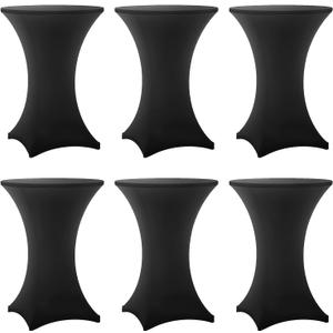 Cocktail Table Covers - 6 Pack 32x43 Inch Table Cloth - Black Fitted Stretch Spandex Round High Top Tablecloth for Party, Bar, Birthday, Pub, Banquet