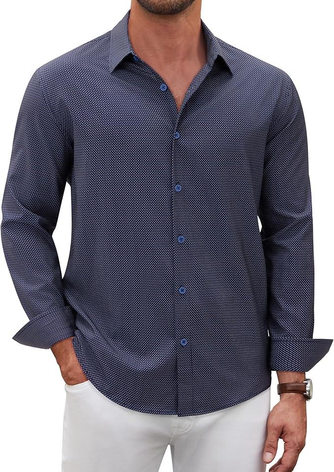Lion Nardo Mens Printed Dress Shirts Stretch Wrinkle Free Dress Shirts Long Sleeve Button Down Shirt Business Casual Shirt XL
