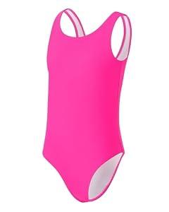 Girls Swimsuits for Girl One Piece Swimsuit Solid Color Girls' Swimwear Cute Girl Bathing Suit Quick Dry Beach Kids Hot Pink Swimsuit for Teens 14-16Y Yizuoding005