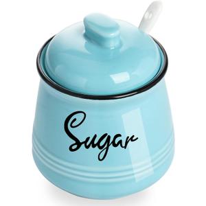 HAOTOP Farmhouse Porcelain Sugar Bowl with Lid and Spoon 12oz,Easy to Clean (Turquoise)