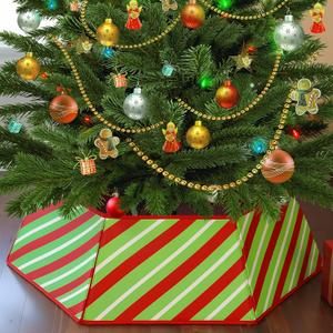 Christmas Tree Skirt Collar Hexagon Foldable Fabric 29 Inch Red and Green Christmas Tree Base Stand Cover Ring for Xmas Winter New Year Holiday Indoor Decorations Party Gifts