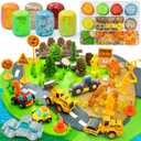 SIMPLIPLAY Construction Sensory Kit with 6 PCS 18oz Glitter Doughs & Accessories(About 80pcs), Color Dough Set, Construction Boy Sensory Kit with Toy Trucks for Kids Toddlers Creative Gift