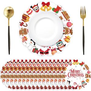 50Pcs Christmas Paper Placemats,13.4 Inch Christmas Placemats Disposable Xmas Decorative Round Table Mats for Kitchen Dinging Table Decorations Winter Holiday Chrismas Party Supplies