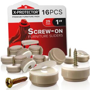 Chair Glides X-PROTECTOR  16 PCS 1" Furniture Glides  Screw-On Chair Sliders  Premium Chair Leg Floor Protectors  Slide Furniture Effortlessly on All Floor Types with Small Furniture Sliders! (1 inch (16 pieces) - Beige)