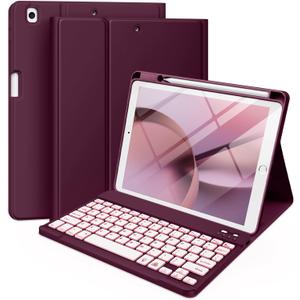 Hamile for iPad 9th Generation Case with Keyboard 10.2 Inch - Backlit Wireless Detachable Folio Keyboard Cover with Pencil Holder for iPad 8th Gen/7th Gen/iPad Pro 10.5"/iPad Air 3rd Gen (Raspberry)