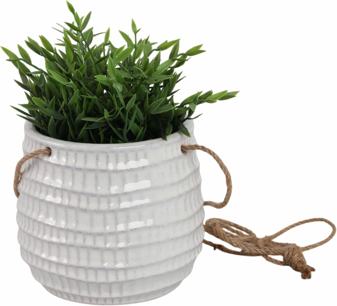 Sagebrook Home Ceramic 6" Dimpled Hanging Planter, Beige