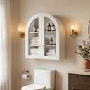 Arched Wall Cabinet, Bathroom Cabinet Wall Mount with Glass Doors & Adjustable Shelf, Floating Medicine Cabinet for Bathroom, Kitchen, Living Room Storage, White, 23.6 x 27.5 x 8.46 in