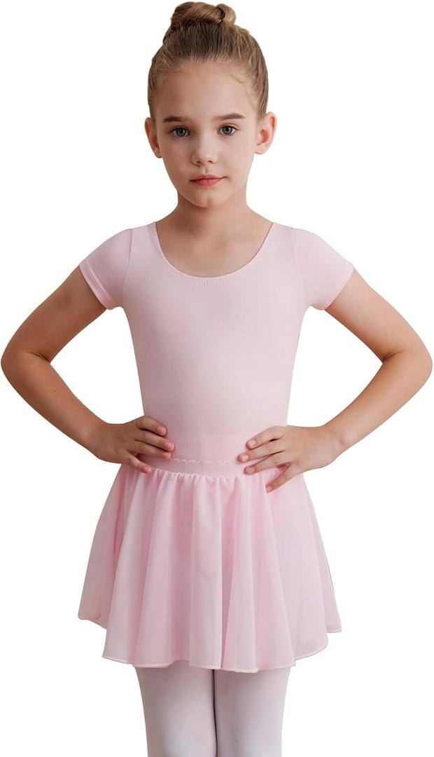 WEGETIT Leotards for Girls Ballet Dress Toddler Dance Leotard with Skirt Kids Gymnastics Outfits Ballet Dance Tutu Dress (8-10 Years, Pink)