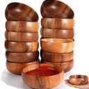 Skylety 20 Pcs Acacia Wooden Bowls Small Calabash Bowls Round Wood Salad Hand Carved Calabash Dip Tray for Serving Popcorn Pasta Coconut Nuts Sauce Appetizers Home Kitchen (4 Inch)