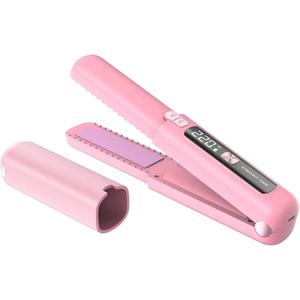 Cordless Hair Straightener and Curler 2 in 1 Mini Lightweight and Small USB Rechargeable with 4500mAh Battery 10s Fast Heating Portable Ceramic Flat Iron for Travel (Pink)