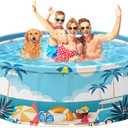 Foldable Swimming Pool for Kids 78.7"x17.7" Hard Plastic Portable Dog Pool Anti-Slip Collapsible Large Kiddie Pool Indoor Outdoor Backyard (Beach Party 79'')
