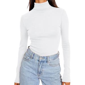 Trendy Queen Women's Turtleneck Long Sleeve Shirts Fall Fashion Basic Thermal Underwear Tops Winter Clothes 2025 (Large, White)