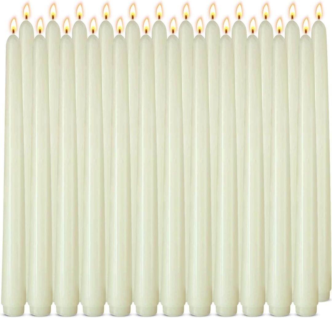 24 Pack Ivory Taper Candle Set, 10 Inch Smokless and Dripless Candlesticks Bulk for Dinner Party Wedding Seasonal Celebration and Daily Home Decoration
