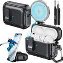 for AirPods Pro 3 Case (2025) with Phone Stand,with Automatic Snap Switch Carbon Fiber Design Protection Cover for Airpods Pro 3 Gen with Cleaning Pen,Balck (Black)