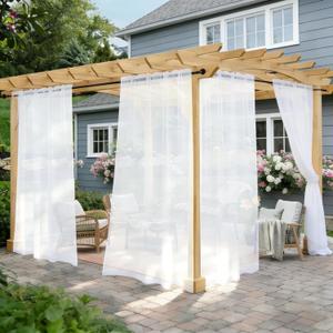 Outdoor Sheer Curtains for Patio Waterproof, 2 Panels Rod Pocket Indoor/Outdoor Voile White Sheer Curtain for Pergola, Porch, Cabana and Gazebo52 x 108 Inch