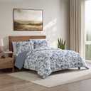 Eddie Bauer - Twin Comforter Set, Reversible Bedding with Matching Sham, Buffalo Check Reverse, Dorm Essentials (Vintage Forest Toile Blue)