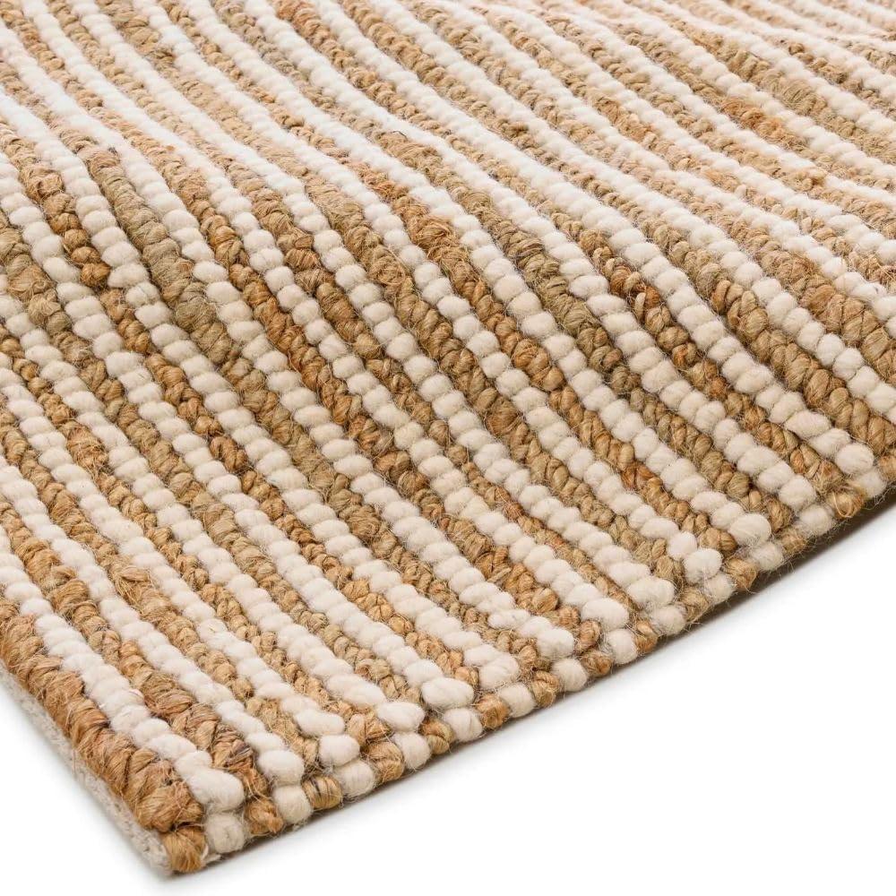Area Rug 9x12 feet - Premium Wool and Jute Blend Handwoven Rugs - Natural Fiber Chunky Stripe Rugs for Living Room, Bedroom, Hallways, Dining Area: Natural Ivory