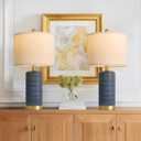 PoKat 21.5'' Bedside Table Lamps Set of 2 with USB A+C Ports for Living Room, Ceramic Modern Lamps for Bedroom, Small Nightstand Lamps for Office Guest Room Hallway Sideboard Gift Decor (Blue)