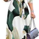 PinkPatty Women's Print Maxi Dresses 3/4 Sleeve Flowy Long Dress V Neck Wrap Tie Waist Sundress (Large, 0 Colorful#15)