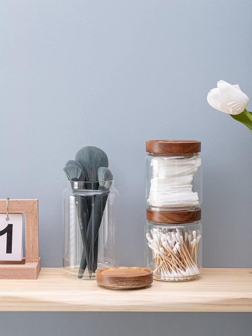 Kanwone Airtight Food Storage Containers with Bamboo Lids Set of 3, Stackable Food Storage Containers, Glass Canisters for Pantry, kitchen, Flour, Sugar, Tea, Coffee, Pasta, Cookies, Rice and Spice