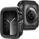 Metal Case Compatible with Apple Watch Case Series 9 8 7 45mm, 2 in 1 Rugged Protective Silicone Bumper Cover Compatible with iWatch 45mm (Black)