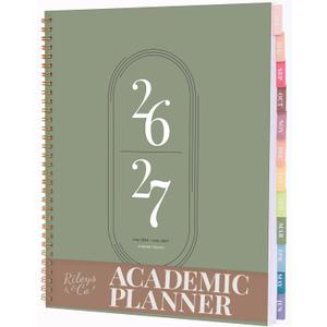 Rileys Academic Planner 2026-2027, Daily, Weekly & Monthly Planner, July 2026 - June 2027, Student Notes Pages, Twin-Wire Binding, Weekly Agenda for School & Work (8.5 x 11-Inches, Green)