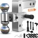 Adjustable Trailer Hitch Fits 2" Receiver, 2" & 2-5/16"(12,500 LBS GTW) Rotatable Dual Solid Ball, 6" Drop/Rise Heavy Duty Aluminum Tow Hitch, Trailer Hitches with Anti-Theft Pin, Silver