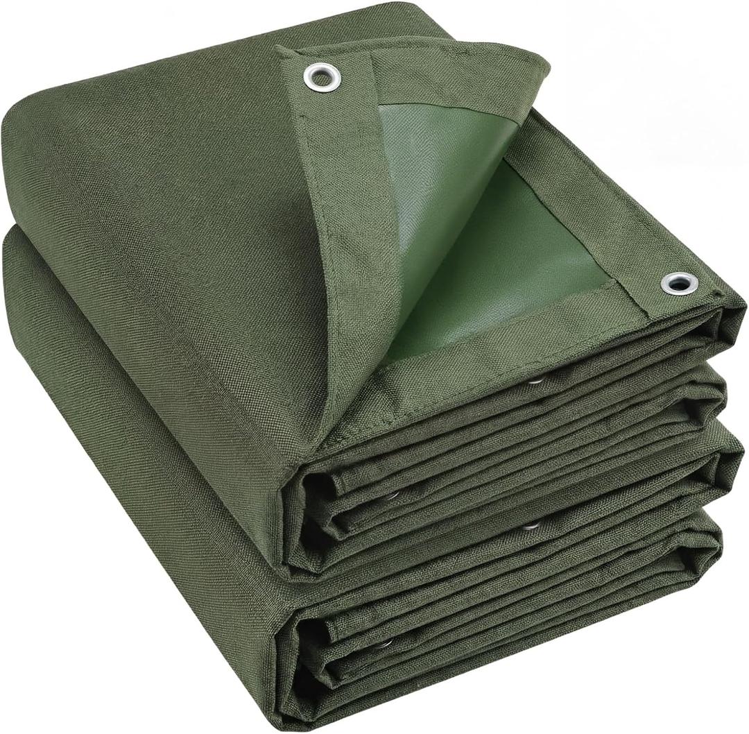 2 Pack Heavy Duty Canvas Tarp 6x8 ft  12oz (350 GSM) Water Resistant Cover, Reinforced Edges & Rustproof Aluminum Grommets  Outdoor Tarp for Camping, Firewood, Truck, Roof Protection