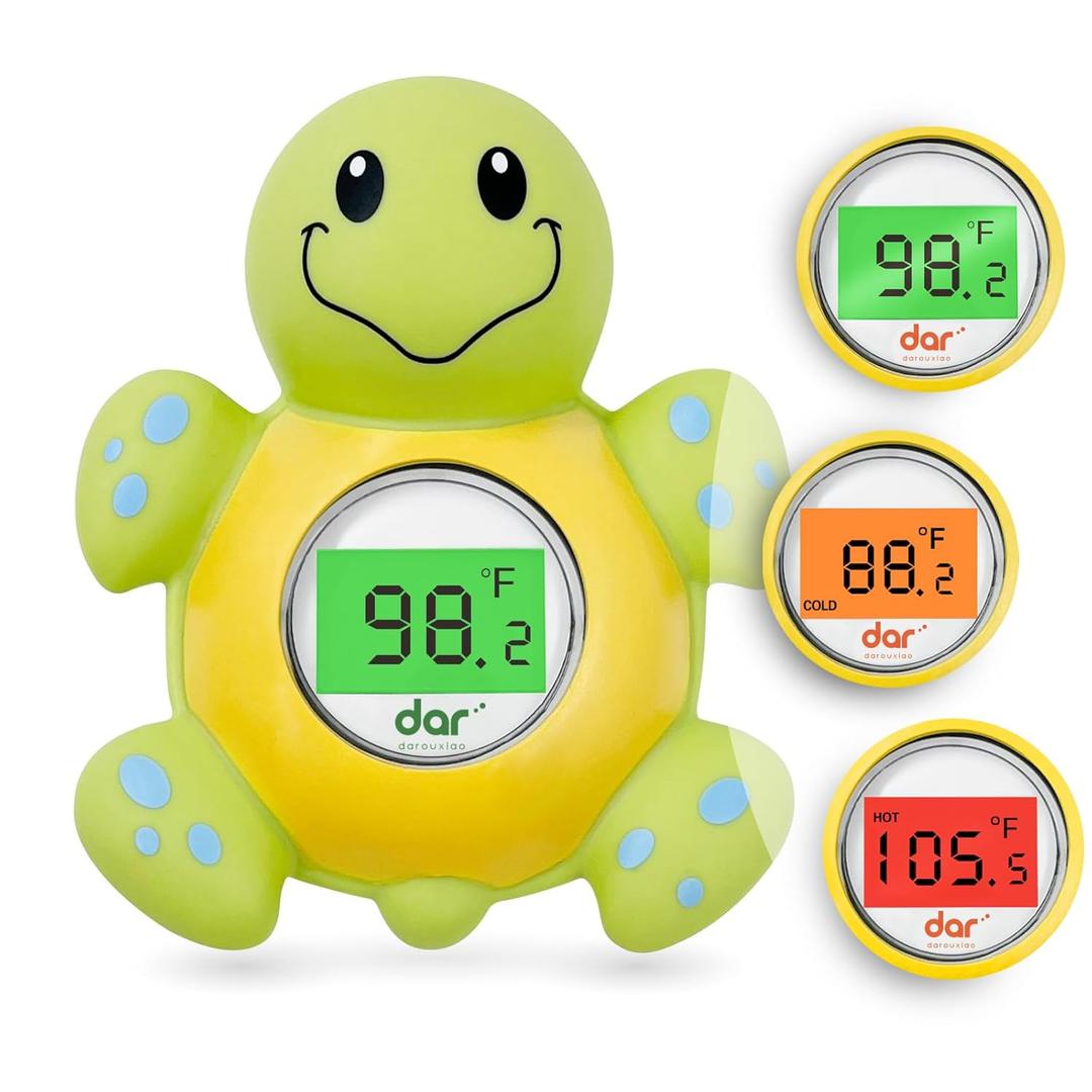 Baby Bath Thermometer, Digital Water Temperature Thermometers with 3 Color Backlit and Temperature Warning, Safety Bath Tube Thermometers Floating Toy for Infant, Toddler (Green tortoise)