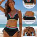 popvil High Waisted Bikini Sets for Women Tummy Control Swimsuits Two Piece Neon V Neck Drawstring Bathing Suits 2026 (Black, L)